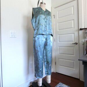 Carole Little Teal Rayon Jacquard Floral Mandarin Set | Vintage Inspired Size 12